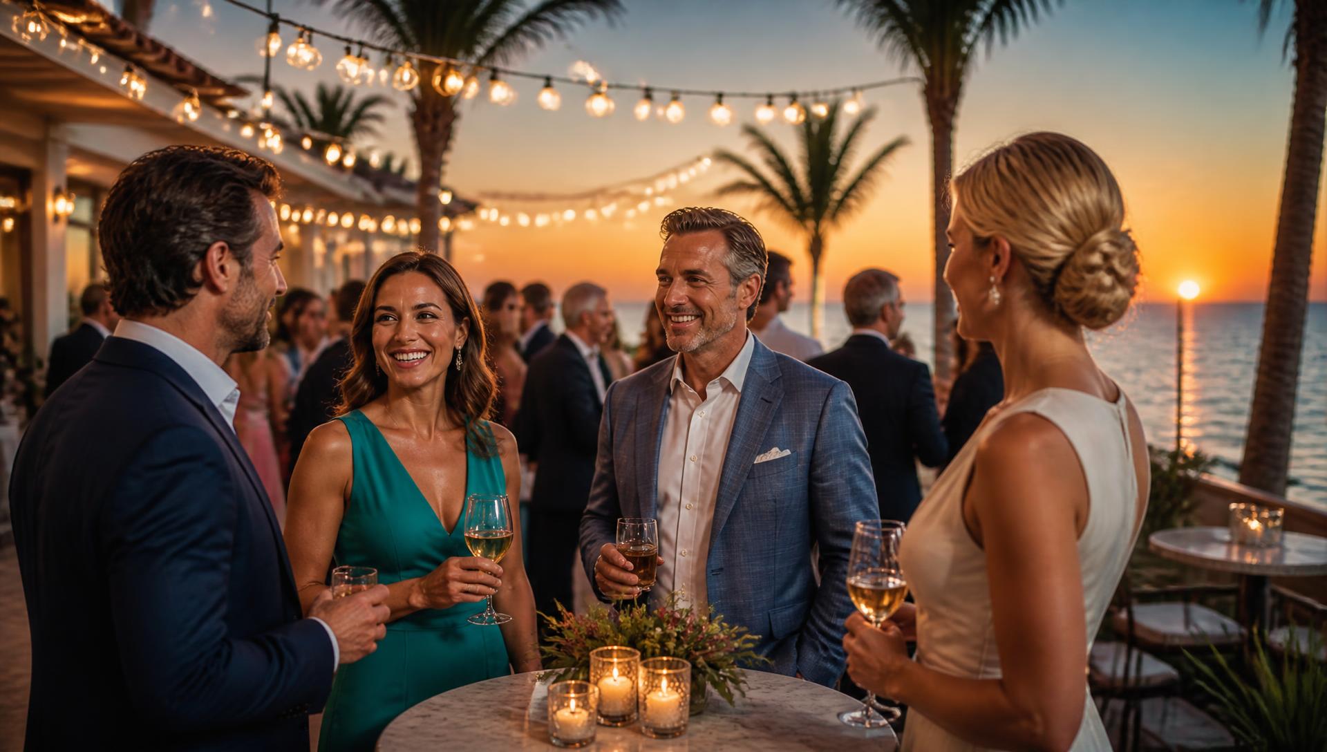 Guests networking at an oceanfront OPEN ΛXIS evening